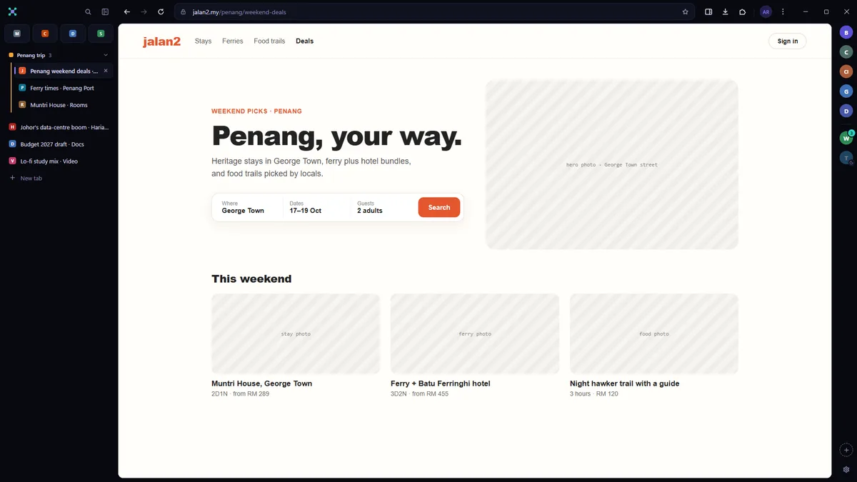 BrahmiX in the dark theme, with tabs on the side and the Hub rail on the right.